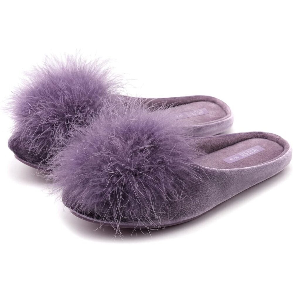Women's Purple Cozy Velvet Memory Foam Fuzzy House Slippers Non-Slip Sole